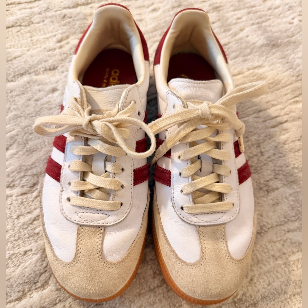 Sporty & Rich x Adidas Collab White and Burgundy Sambas (women’s 7.5/mens 6)